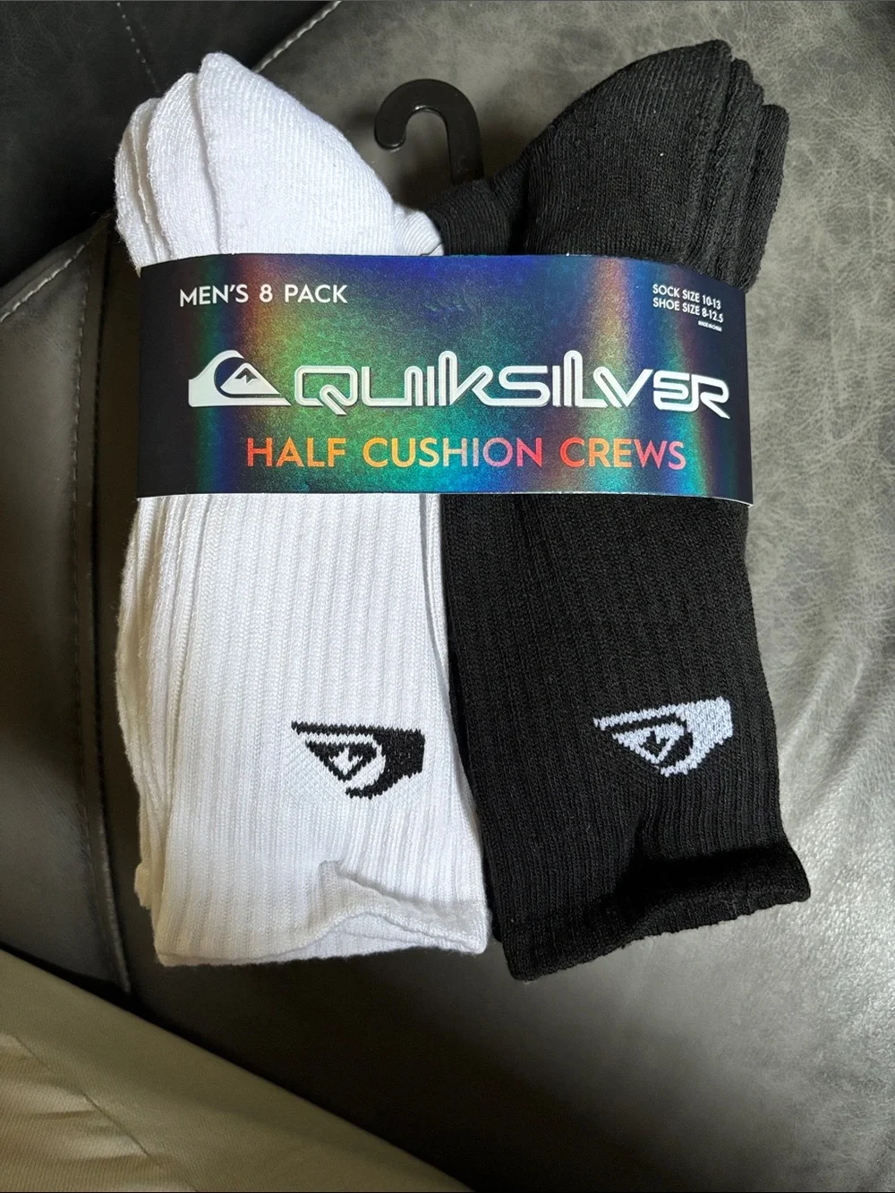 Quiksilver Men’s Half Cushion Crew Socks - Black & White (8 Pack)